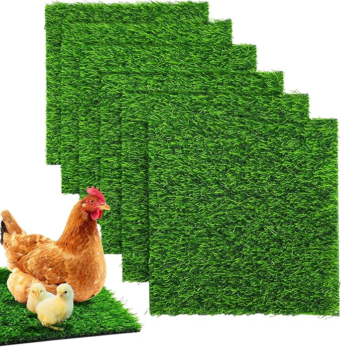DRQ Chicken Nesting Pads, Washable Artificial Grass Nesting Pads for Chicken Coop, Soft Nesting Box Pads for Chickens & Nesting Boxes, 12"×12" (GreenGreen, 6pack)