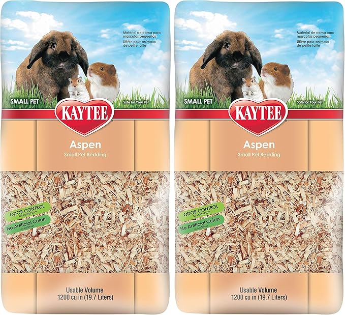 Kaytee Aspen Small Animal Pet Bedding for Pet Guinea Pigs, Rabbits, Hamsters, Gerbils, and Chinchillas, 19.7 Liters (Pack of 2)