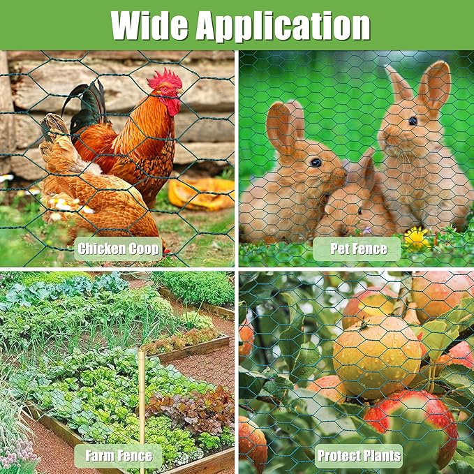 HITTITE Chicken Wire Fencing Mesh, 36in x 100ft Anti-Rust Green Floral Chicken Wire Roll,PVC Coated Wire Mesh Poultry Netting for Crafts and Poultry Garden.