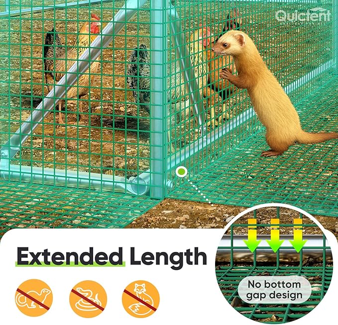 Quictent 18x9x6.6ft Metal Chicken Coop Run with Side Hardware Cloth, Elite Series Large Walk-in Outdoor Poultry Cage Heavy Duty Predator Proof Hen Duck Rabbit Farm Pen House, Waterproof Anti-UV Cover