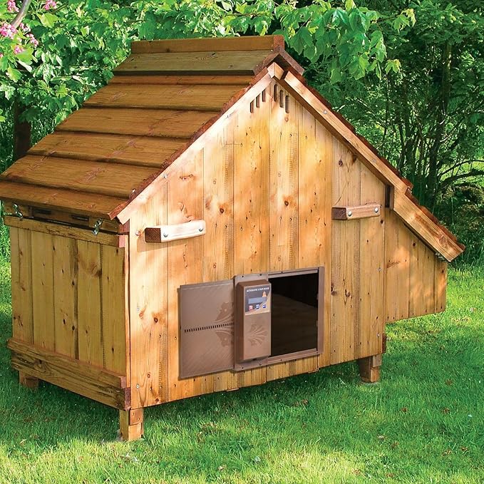 Automatic Chicken Coop Door Battery Powered, LCD Display Automatic Chicken Door with Timer, Electric Auto Chickens Doors Opener Anti-Pinch Function Weatherproof - Coffee