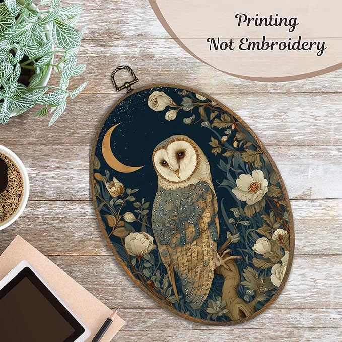 LKETW Vintage Owl Floral Oval Wall Art Decor, Rustic Cottagecore Bird Oval Canvas Hanging Decor, Dark Academia Barn Owl Wildlife Wall Decorations for Home Bedroom Living Room, 8.6x11.4 Inch