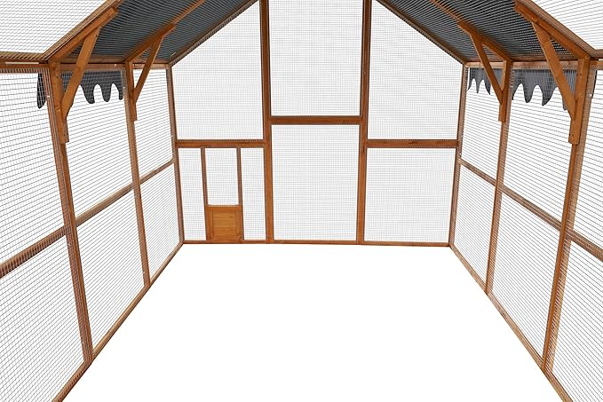 KEIKI Chicken Coop, 9.3 x 6.2 x 6 FT, Large Wooden Chicken Run with Waterproof Cover, Outdoor Walk-in Hen House, for Backyard Farm, Yellow