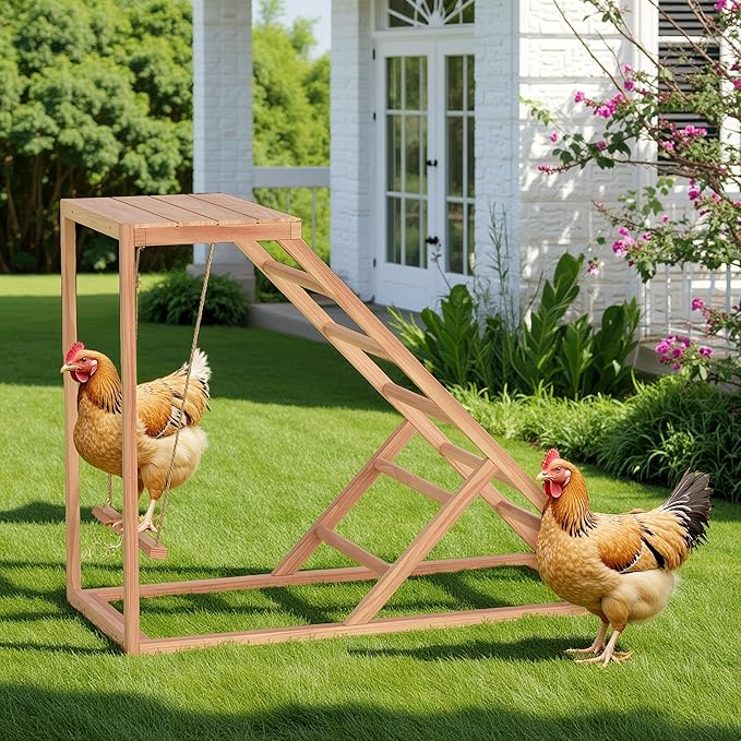 Chicken Roosting Bars with Bird Swing, Ramp, Bars Toys for Pet's Health & Happy, Chicken Perch Easy to Clean, Exercise The Bird's Claws Suitable for Backyard Farms 38.11 X 15.75 X 27.95 (A)