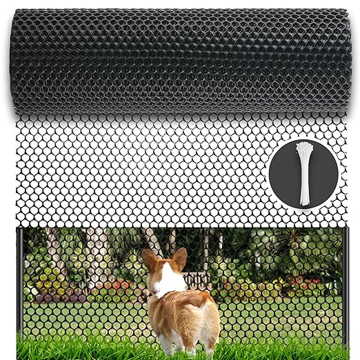 Black Plastic Wire Mesh Fence Roll - 15.7IN x 20FT Plastic Chicken Wire Mesh for Poultry， Chicken Puppy Rabbit, Floral-Plastic Fence