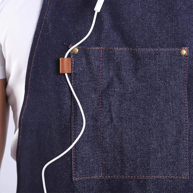 Denim Apron with Pockets Tall Bib Apron Large with Long Ties Adjustable - Gifts for Men Women