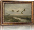 Vintage Gold Framed Flying Duck Wall Art Mallard Duck Canvas Wall Decor Rustic Mallard Poster Artwork Retro Rustic Farmhouse Animal Picture for Home Living Bedroom Farmhouse Hallway 9x11in