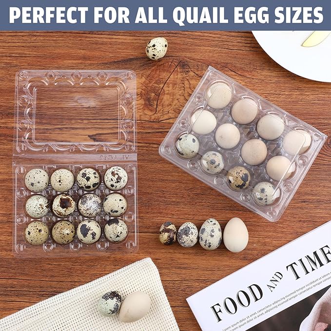 60 Pcs Quail Egg Cartons Combo, 12 Grids Clear Egg Cartons Clear Plastic Stackable Trays – Fit Both Standard & Jumbo Quail Eggs Also for Pigeon Small Poultry Ideal for Home Farm Market Use