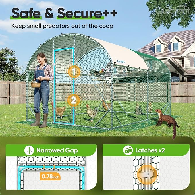 Quictent Essential Series 12x9x6.6ft Metal Chicken Coop Run with Climbing Ladder, Walk-in Outdoor Poultry Cage with PVC Coated Chicken Wire, Hen Duck Rabbit Farm House, Waterproof Anti-UV Cover