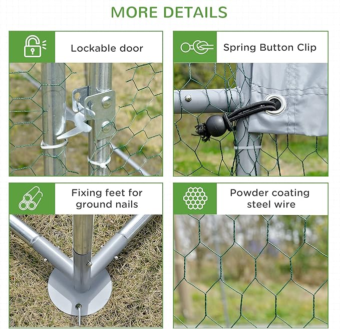 PawHut Large Chicken Coop Metal Chicken Run with Waterproof and Anti-UV Cover, Dome Shaped Walk in Fence Cage Hen House for Outdoor and Yard Farm Use, 1" Tube Diameter, 9.2' x 18.7' x 6.5'
