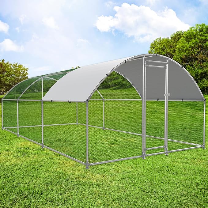 Large Metal Chicken Coop Walk-in Poultry Cage with Water-Resident and Anti-UV Cover Duck Rabbit Cat House Outdoor Chicken Run Pen with Round Roof