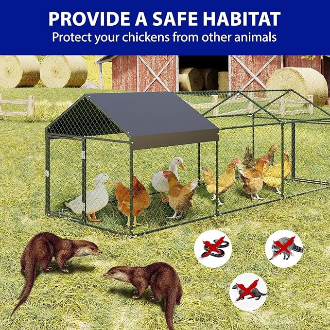 Large Metal Chicken Coop Run with Cover, 120"×40"×40" Portable Poultry Cage Walk in Hen House for Outdoor Chicken Rabbit Duck,Backyard Farm Animal Enclosure Crate Black