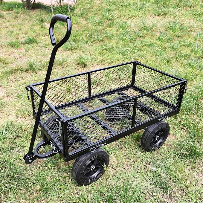 Wagon with Removable Sides - Can be Used in Farms, Warehouses etc - Dump Cart - Solid Black Wheels
