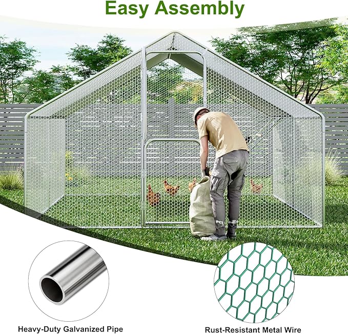Amopatio Metal Large Chicken Coop 13x10x6FT Walk in Chickens Runs with Chicken Roosting Perch, Outdoor Chicken Pen with Security Lock and Split Door for Farm, Yard, Backyard