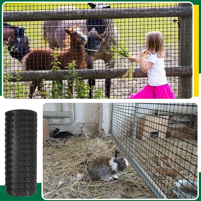 Preboun 2 x 164 ft Plastic Mesh Fence Plastic Safety Fence Roll Reusable Animal Construction Barrier Netting Temporary Pool Fencing Snow Fences for Construction Animal Garden Fencing(Black)