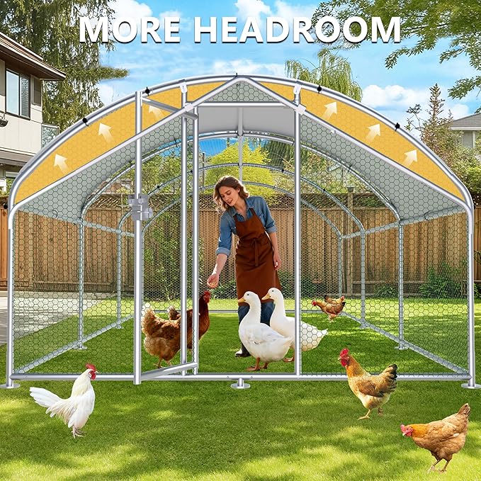 HITTITE Large Metal Chicken Coop with Run, 19.19 x 9.84 x 6.23 ft Walk in Poultry Cage Chicken Run Pen, Dome Roof Outdoor Chicken Runs for Yard with Waterproof & Anti-UV Cover