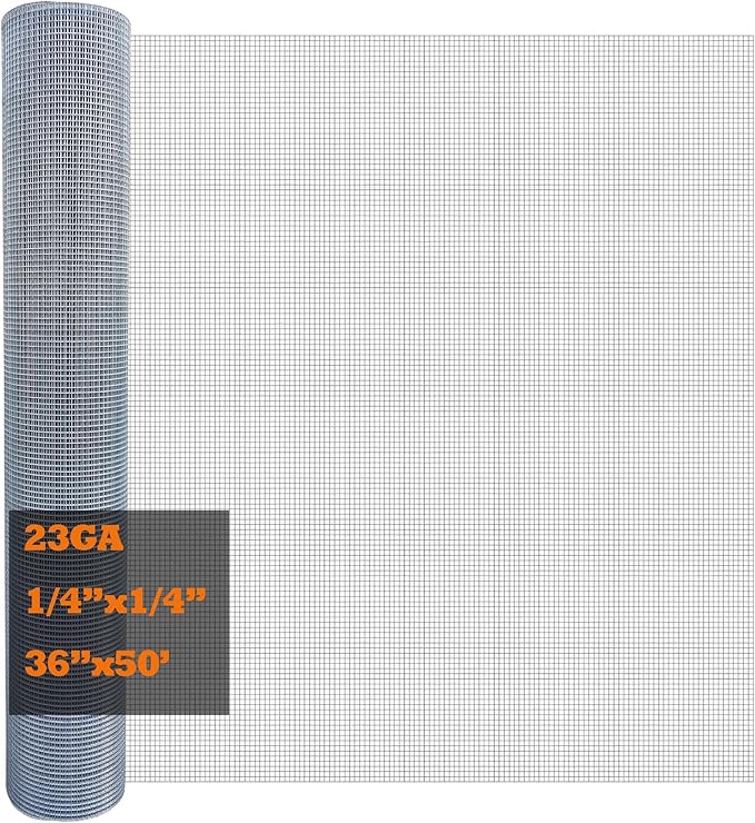 Galvanized After Welding Hardware Cloth 36 in x 50 ft - 1/4 x1/4 inch Mesh 23GA