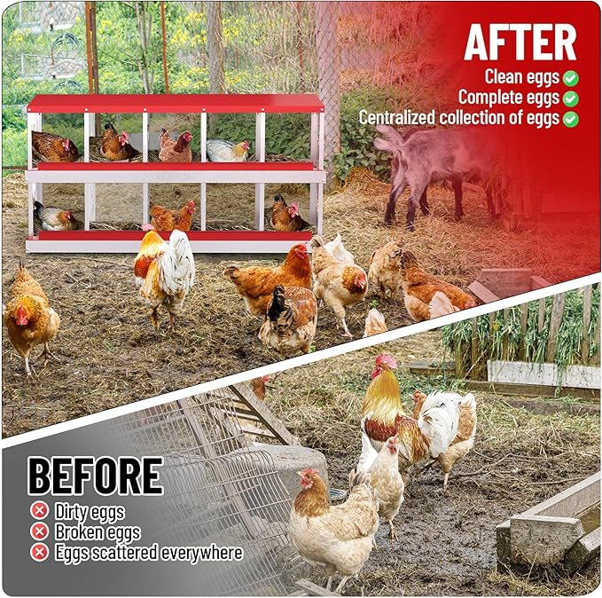 10-Hole Chicken Nesting Box, Rustproof Galvanized Steel Roll-Out Egg Collection with Vented Design, Laying Box for Hens, Poultry Coop Accessories for Egg Layers