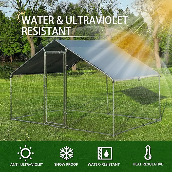Betterhood Large Metal Chicken Coop Upgrade Tri-Supporting Wire Mesh Chicken Run,Chicken Pen with Water-Resident and Anti-UV Cover,Duck Rabbit House Outdoor(10’ W x 6.6’ L x 6.5’ H)