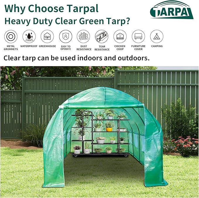 TARPAL 6'x20' Clear Green Tarp Heavy Duty Waterproof 12mil with Grommets or Zip Ties for Large Greenhouses for Outdoors Garden,Farm,Chicken Coops