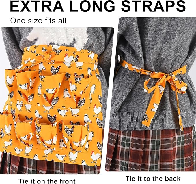 Egg Collecting Apron for Kids, Chicken Egg Apron with 8 Pockets, Eggs Aprons for Fresh Eggs for Hen, Duck, Goose