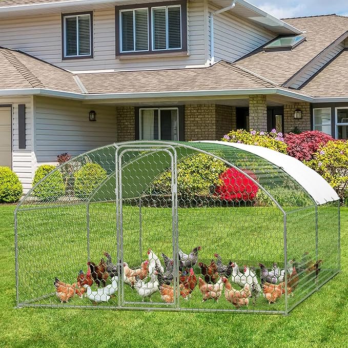 Large Metal Chicken Coop, Outdoor Chicken Runs for Yard with Cover,Large Chicken Run with Upgrade Tri-Supporting,Waterproof and UV-Resistant,Walk-in Poultry Cage for Farm Yard(9.8'l x 13.1'w x 6.6'h)