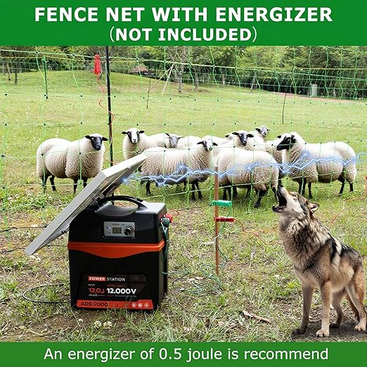 Electric Fence Netting, 47.2" H x 164' L, Portable Double Pointed Sheep Netting Fence for Hog, Dogs, Deer, Goats, Used in Backyards, Farms and Ranches