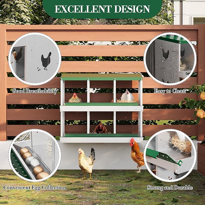 6-Hole Chicken Nesting Box, Rustproof Galvanized Steel Roll-Out Egg Collection with Vented Design, Laying Box for Hens, Poultry Coop Accessories for Egg Layers