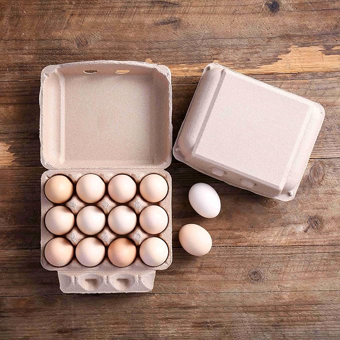 Vintage Egg Cartons 200 Pack, Blank Natural Paper Pulp Square Dozen Egg Cartons Eggs, Classical 3x4 Style Holds Up to One Twelve 12 Count Chicken Eggs, Sturdy Design Made from Recycled Cardboard