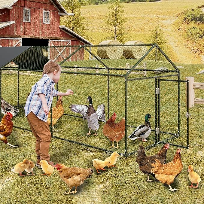 120X40x40 Inch Metal Chicken Coop, Large Walk-in Outdoor Poultry Run with Cover for Chickens Ducks Rabbits, Outdoor Coop for Yard, Black