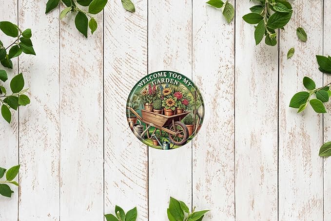 CSWLJS Welcome Too My Garden Farm Farmhouse Metal Tin Sign 8x8 In Durable Indoor/Outdoor Gift Vintage Wall Art Decor
