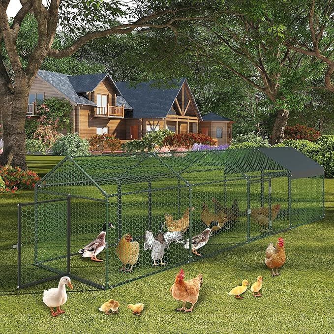 Towallmark 160"x40"x40" Large Walk-in Chicken Coop with Waterproof Cover, 4-Door Metal Poultry Run for Chickens, Ducks, Rabbits & Geese, Outdoor Animal Enclosure for Yard, Black
