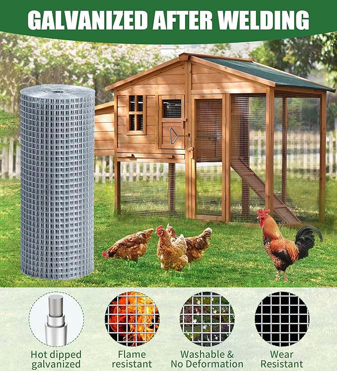 Hardware Cloth 1/4 Hot Dip Galvanized Wire Mesh Roll 23 GA Building&House Repaird Wire Fence Mesh - for DIY, Coops, Rabbit,Snake Fences, DIY Crafting,Plants Protective & Screen Mesh Silver