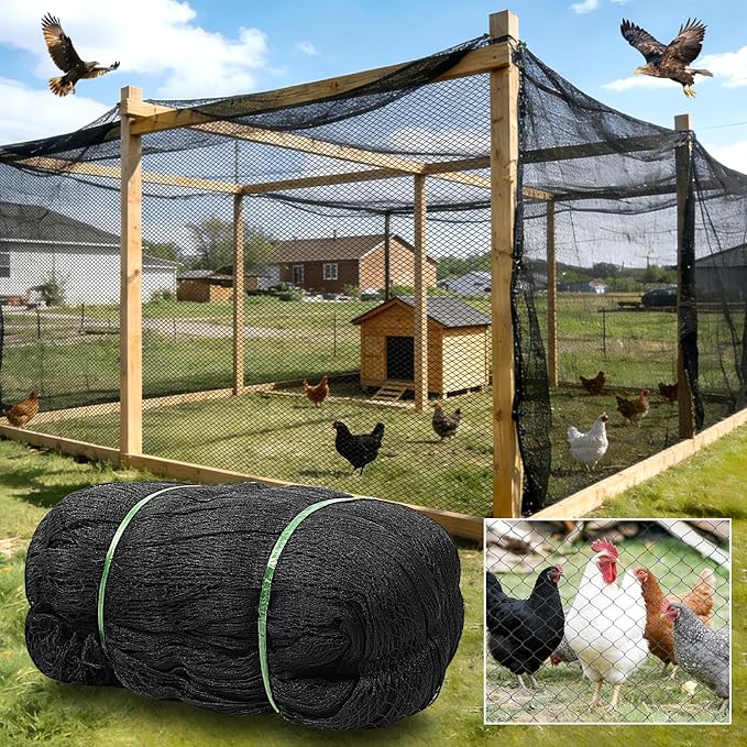25x50ft Heavy Duty HDPE Poultry Netting,2.4" Bird Netting for Chicken Coop Run Chicken Pen,Strong Chicken Run Net Against Hawk & Predator,Tangle-Free UV Resistant (25FT)