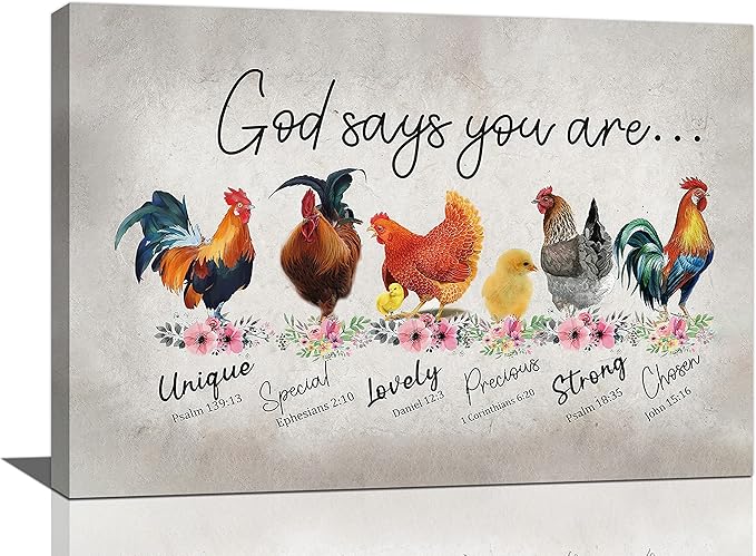 banonaty Rooster Kitchen DecorWall Art Rustic Farmhouse Chicken PicturesWall Decor Country God Says You Are Canvas Prints Framed Artwork Home Office Decorations For Bathroom Dinning Room 24/inx16/in