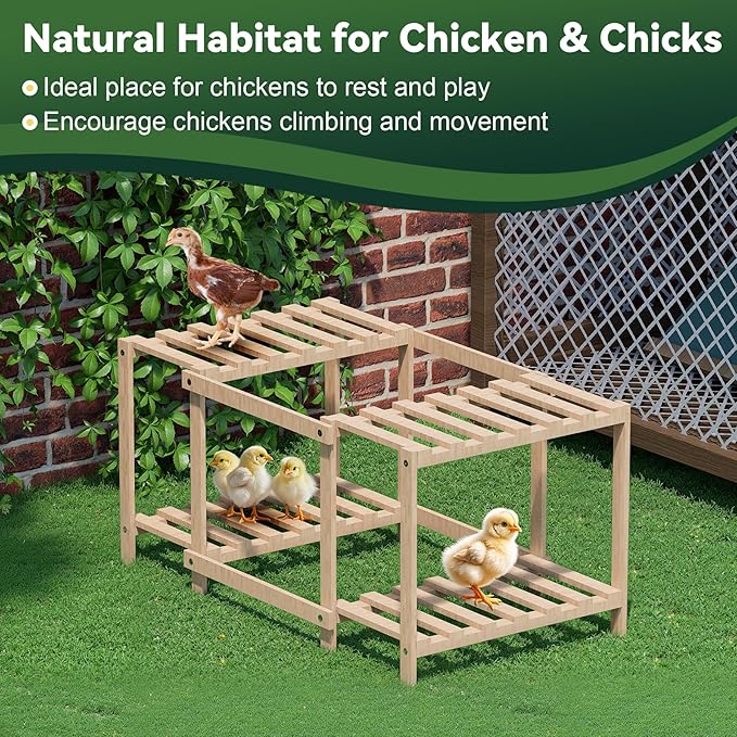Flehomo Chicken Perch, Wooden Roosting Bars with Ladder for Chicken Coop & Chicken Jungle Gym, Toy for Chicks & Hen Chickens