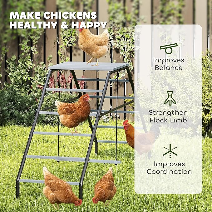PawHut Steel Chicken Coop Perches with Adjustable Swing, 10 Roosting Bars, Activity Play Set, Chicken Coop Accessory Toys for Backyard, Farm