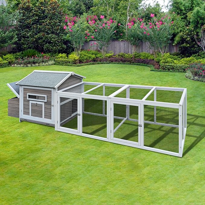 118'' Wooden Chicken Coop with Free-Range Doors – 22.6 ft² Large Activity Space, Nesting Box, Leakproof Pull-Out Tray, Ventilated Windows & Secure Lock for Outdoor Chickens