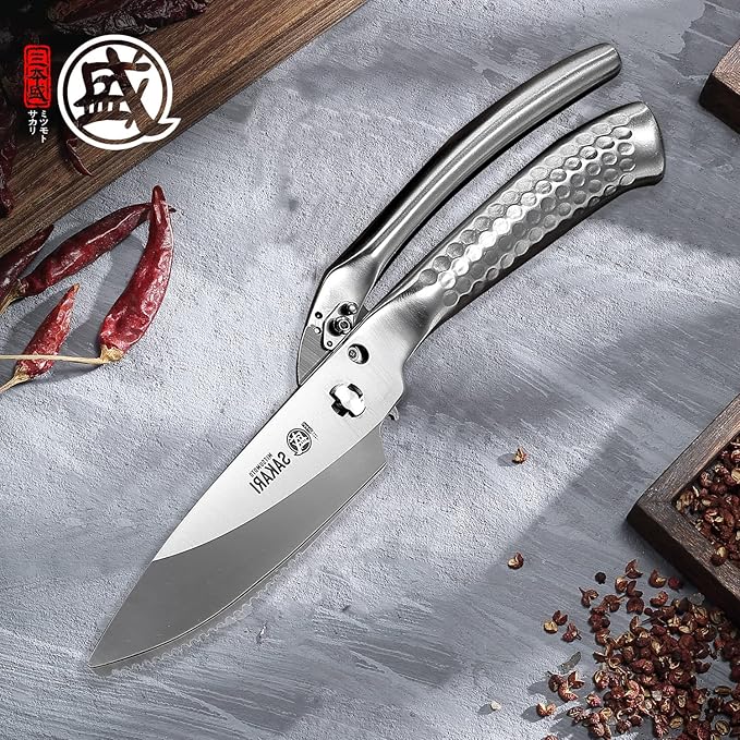MITSUMOTO SAKARI 10 inch Japanese Kitchen Scissorss, Silver Titanium Plating Kitchen Shears Heavy Duty, Multipurpose Alloy Steel Poultry Shears for Chicken, Meat, Bone & Fish