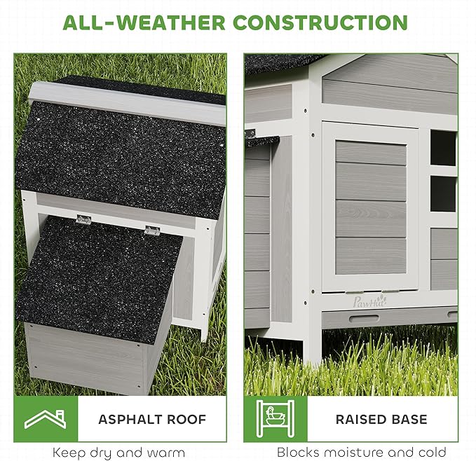 PawHut Chicken Coop Outdoor Weatherproof, Wooden Duck House with Nesting Box, Pull-Out Metal Tray, for 1-2 Chickens, Rabbits, Ducks, Poultry Cage Rabbit Hutch for Backyard, Farm, 36" x 25" x 27"