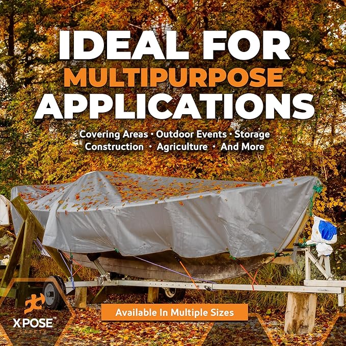 Heavy Duty Silver Poly Tarp 18' X 24' - Multipurpose Protective Cover - Durable, Waterproof, Weather Proof, Rip and Tear Resistant - Extra Thick 12 Mil Polyethylene - by Xpose Safety