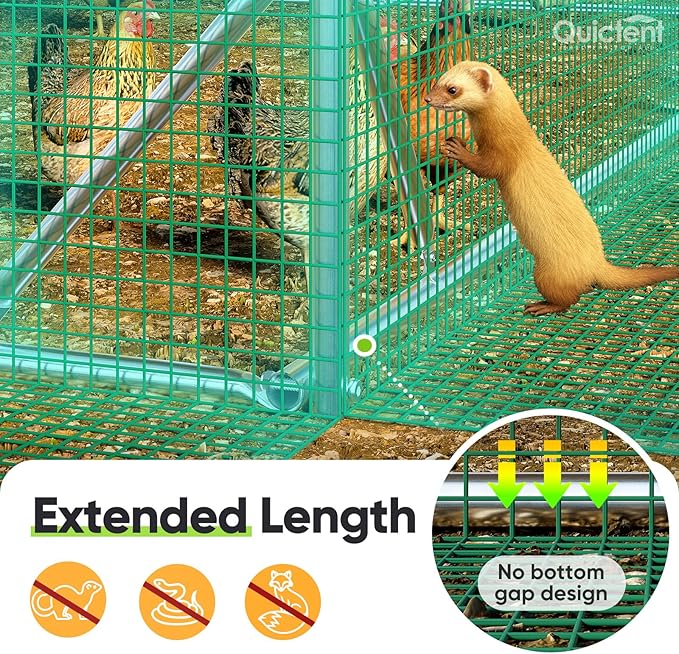 Quictent 12x9x6.6ft Metal Chicken Coop Run with Side Hardware Cloth, Elite Series Large Walk-in Outdoor Poultry Cage Heavy Duty Predator Proof Hen Duck Rabbit Farm Pen House, Waterproof Anti-UV Cover