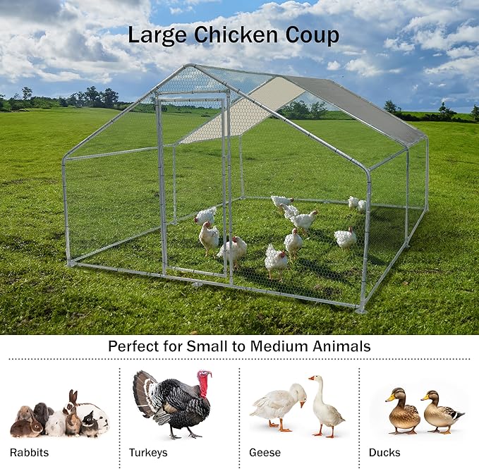Chicken Coop - Large 13x9x6-Foot Chicken Run with Waterproof Cover and Lockable Door - Metal Chicken Coop for Ducks, Geese, or Rabbits by Pure Garden