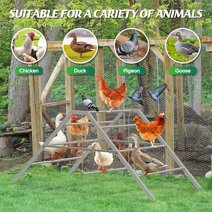 Chicken Coop Perches with Swing, Roosting Bars for Chickens in Coop, Chicken Run Accessories Toy, Ladder for Pet's Healthy & Happy, Sturdy & Easy to Clean, Suitable for Backyard Farm 60.6*32.7*28.4 in