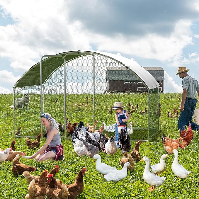 Large Metal Chicken Coop, Outdoor Chicken Runs for Yard with Cover,Large Chicken Run with Upgrade Tri-Supporting,Waterproof and UV-Resistant,Walk-in Poultry Cage for Farm Yard(9.8'l x 6.5'w x 6.5'h)