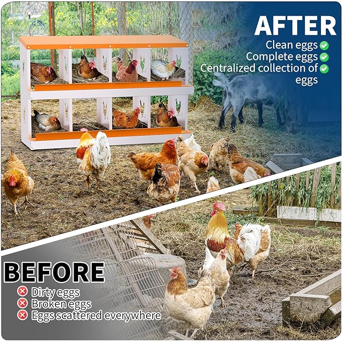 8-Panel Galvanized Steel Nesting Box for Chicken Coop - Removable Drop Tray & Ventilation - Easy Clean Laying Box for Hens, Ducks - Rustproof Design Protects Eggs