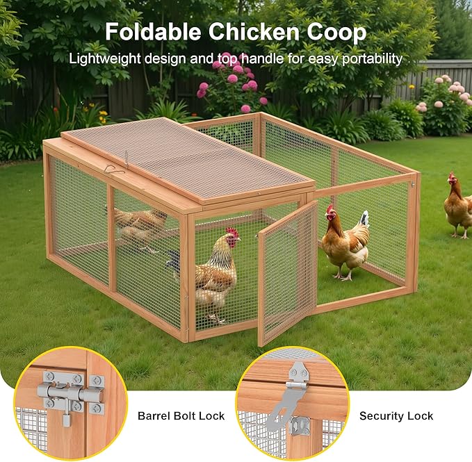 GOJOOASIS Wooden Chicken Coop Pen Folding Rabbit Run Portable Chicken Cages for Outside Chicken Enclosure Outdoor Duck Coop with 2 Accesses & Ventilating Wire for Garden Backyard (Wood)