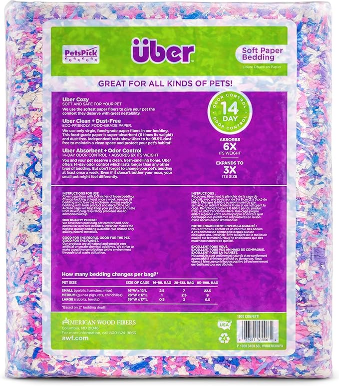 PETSPICK Uber Soft Paper Pet Bedding for Small Animals, Confetti, 56L