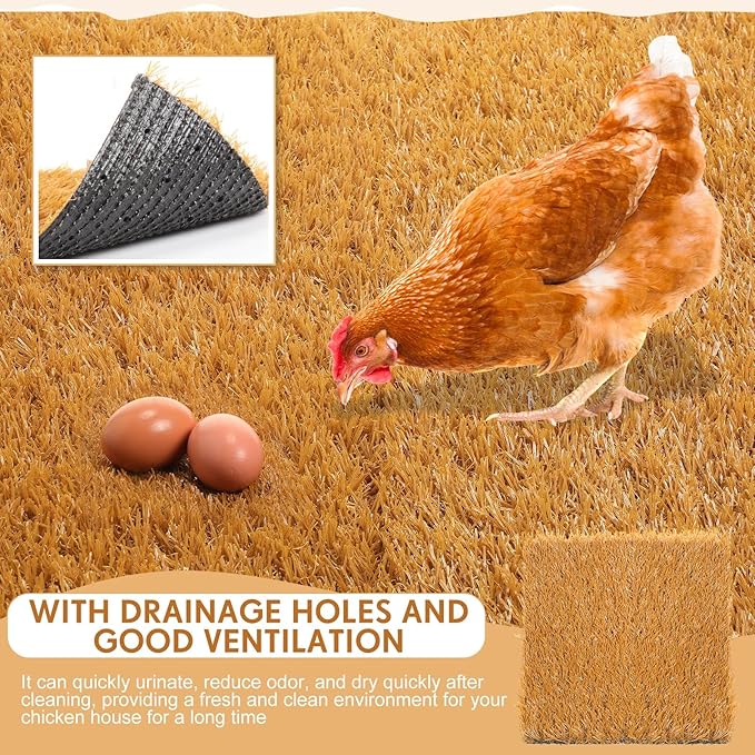 18 Pack Chicken Nesting Box Pads, 13 x 13 x 1.18 Inch Washable Nesting Pad for Chicken Coop, Artificial Grass Rug Carpet Reusable Nest Box Bedding Fake Synthetic Turf Mat for Hen Laying Eggs