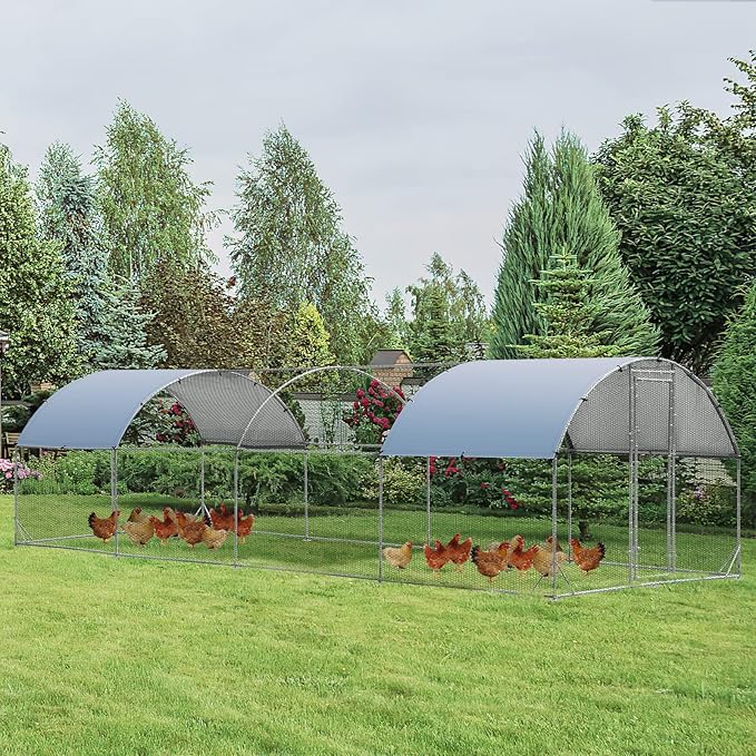 Giantex 25ft Metal Chicken Coop, Galvanized Walk-in Chicken Run with Waterproof Cover, Dome Shaped Poultry Cage Hen Run House Rabbits Habitat Cage for Backyard Farm Outdoor (25 x 9.2 ft, Dome)